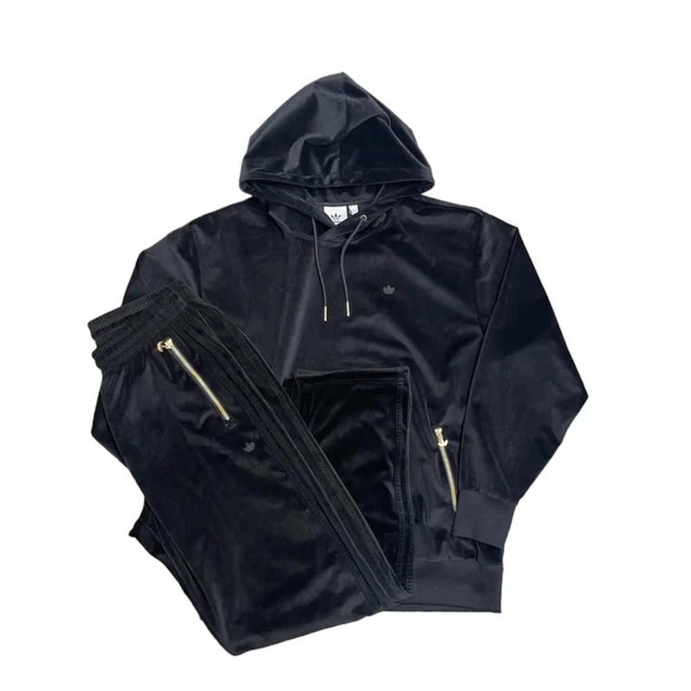 Adidas Velour Black Joggers with Gold Accents